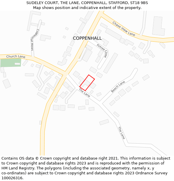 SUDELEY COURT, THE LANE, COPPENHALL, STAFFORD, ST18 9BS: Location map and indicative extent of plot