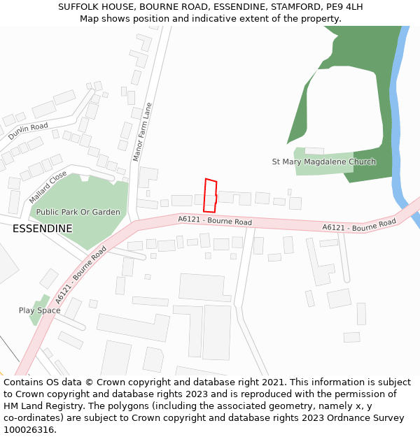 SUFFOLK HOUSE, BOURNE ROAD, ESSENDINE, STAMFORD, PE9 4LH: Location map and indicative extent of plot