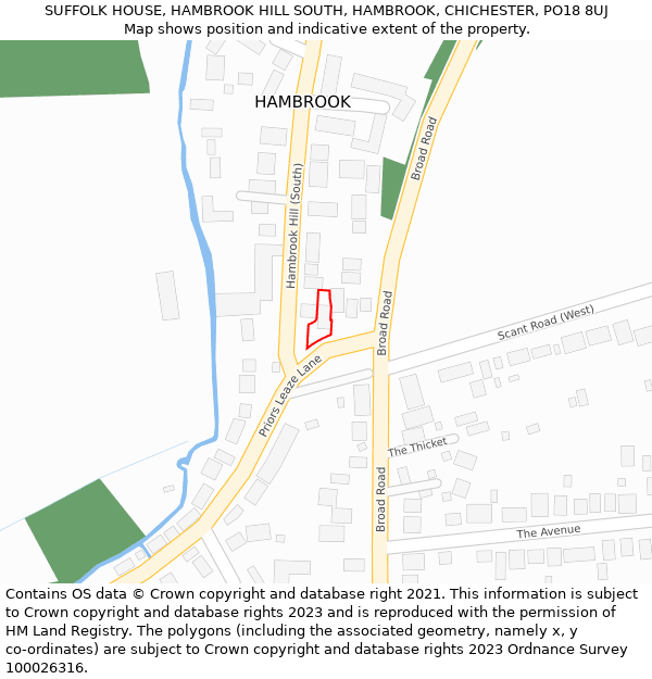 SUFFOLK HOUSE, HAMBROOK HILL SOUTH, HAMBROOK, CHICHESTER, PO18 8UJ: Location map and indicative extent of plot