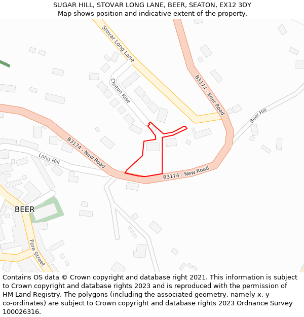 SUGAR HILL, STOVAR LONG LANE, BEER, SEATON, EX12 3DY: Location map and indicative extent of plot