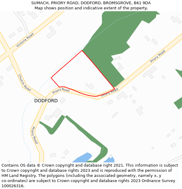 SUMACH, PRIORY ROAD, DODFORD, BROMSGROVE, B61 9DA: Location map and indicative extent of plot