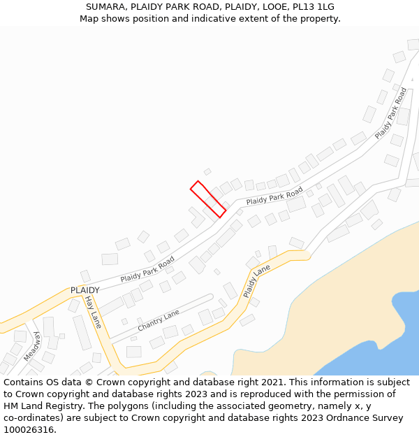SUMARA, PLAIDY PARK ROAD, PLAIDY, LOOE, PL13 1LG: Location map and indicative extent of plot