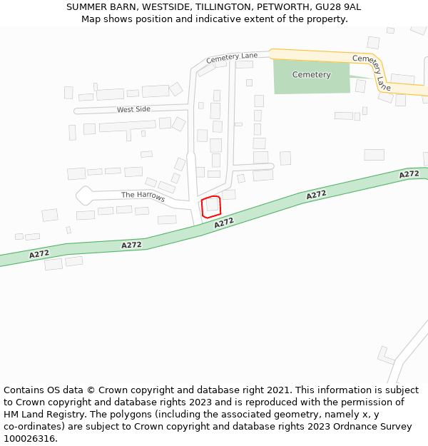 SUMMER BARN, WESTSIDE, TILLINGTON, PETWORTH, GU28 9AL: Location map and indicative extent of plot