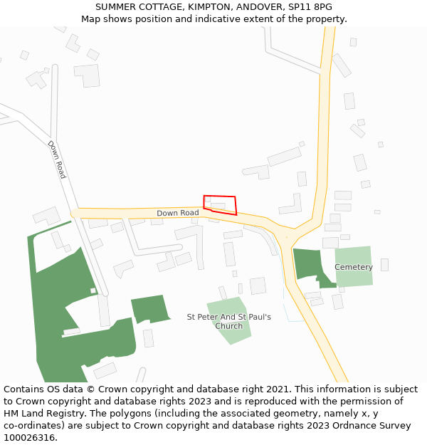 SUMMER COTTAGE, KIMPTON, ANDOVER, SP11 8PG: Location map and indicative extent of plot