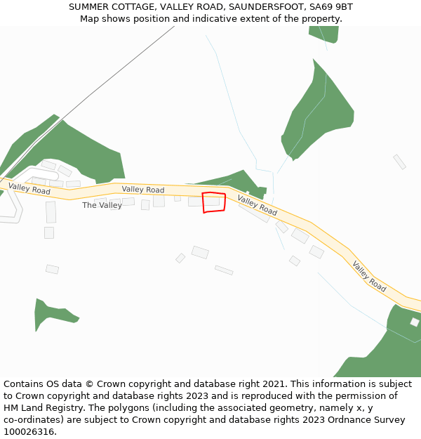 SUMMER COTTAGE, VALLEY ROAD, SAUNDERSFOOT, SA69 9BT: Location map and indicative extent of plot