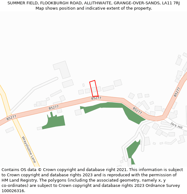 SUMMER FIELD, FLOOKBURGH ROAD, ALLITHWAITE, GRANGE-OVER-SANDS, LA11 7RJ: Location map and indicative extent of plot