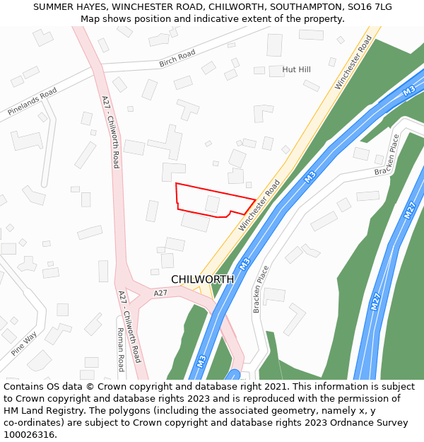 SUMMER HAYES, WINCHESTER ROAD, CHILWORTH, SOUTHAMPTON, SO16 7LG: Location map and indicative extent of plot