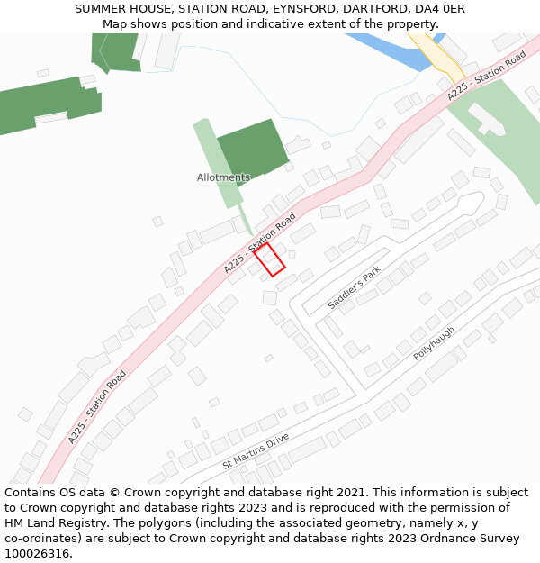 SUMMER HOUSE, STATION ROAD, EYNSFORD, DARTFORD, DA4 0ER: Location map and indicative extent of plot