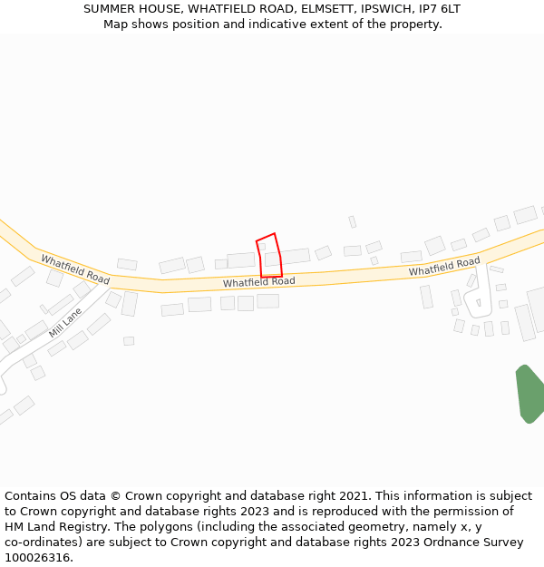 SUMMER HOUSE, WHATFIELD ROAD, ELMSETT, IPSWICH, IP7 6LT: Location map and indicative extent of plot