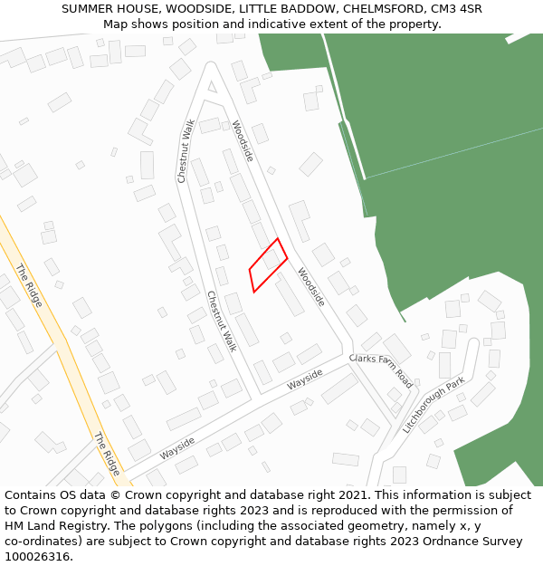 SUMMER HOUSE, WOODSIDE, LITTLE BADDOW, CHELMSFORD, CM3 4SR: Location map and indicative extent of plot