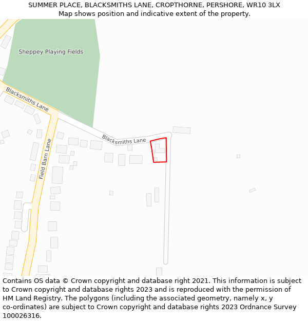 SUMMER PLACE, BLACKSMITHS LANE, CROPTHORNE, PERSHORE, WR10 3LX: Location map and indicative extent of plot