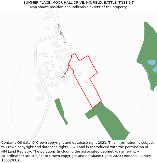 SUMMER PLACE, MOOR HALL DRIVE, NINFIELD, BATTLE, TN33 9JT: Location map and indicative extent of plot