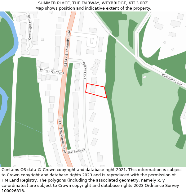 SUMMER PLACE, THE FAIRWAY, WEYBRIDGE, KT13 0RZ: Location map and indicative extent of plot