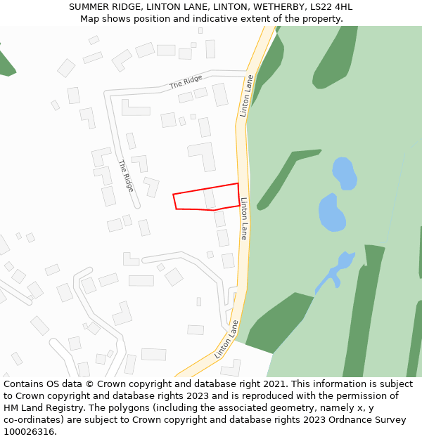 SUMMER RIDGE, LINTON LANE, LINTON, WETHERBY, LS22 4HL: Location map and indicative extent of plot