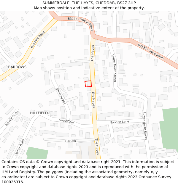 SUMMERDALE, THE HAYES, CHEDDAR, BS27 3HP: Location map and indicative extent of plot