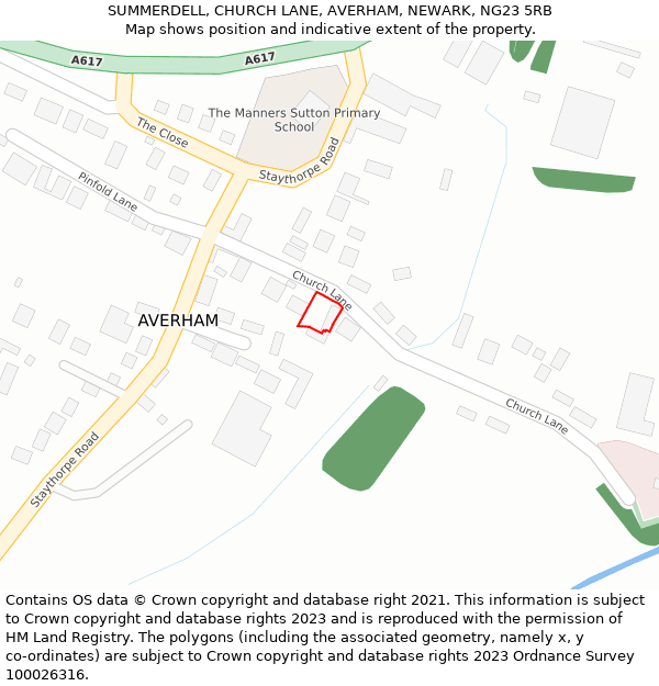 SUMMERDELL, CHURCH LANE, AVERHAM, NEWARK, NG23 5RB: Location map and indicative extent of plot