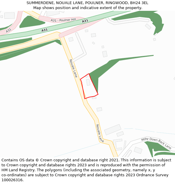 SUMMERDENE, NOUALE LANE, POULNER, RINGWOOD, BH24 3EL: Location map and indicative extent of plot