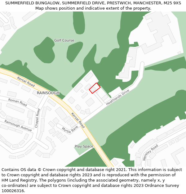 SUMMERFIELD BUNGALOW, SUMMERFIELD DRIVE, PRESTWICH, MANCHESTER, M25 9XS: Location map and indicative extent of plot