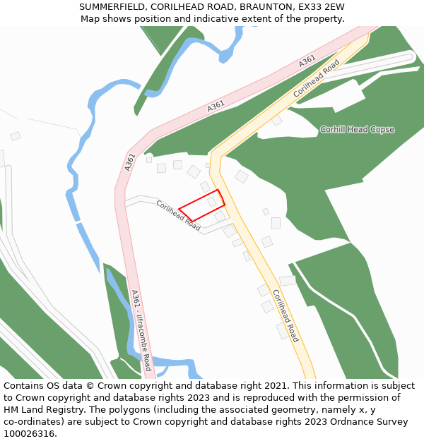 SUMMERFIELD, CORILHEAD ROAD, BRAUNTON, EX33 2EW: Location map and indicative extent of plot