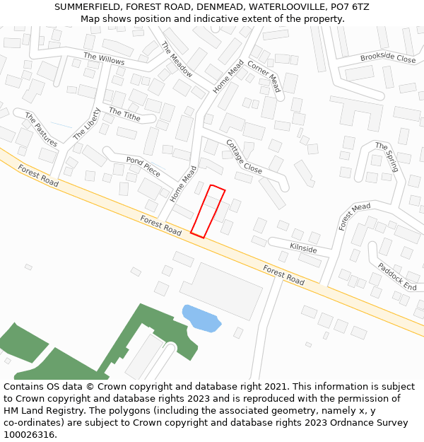 SUMMERFIELD, FOREST ROAD, DENMEAD, WATERLOOVILLE, PO7 6TZ: Location map and indicative extent of plot