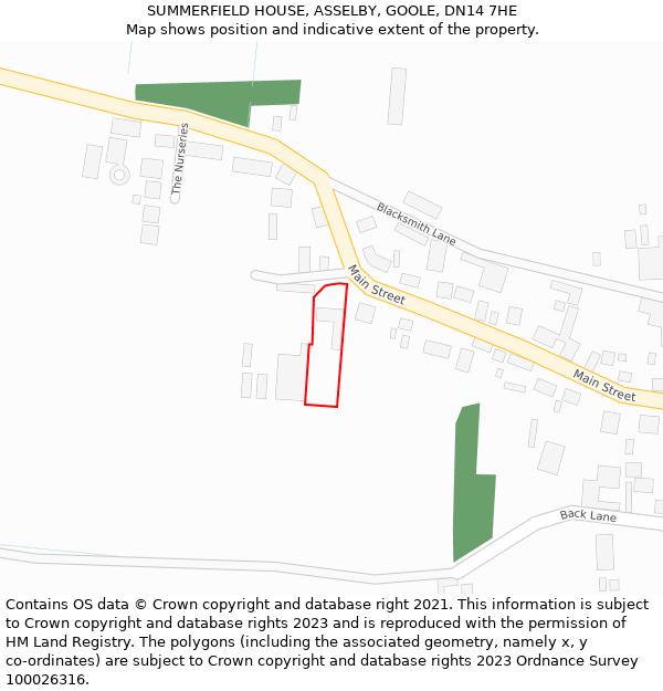 SUMMERFIELD HOUSE, ASSELBY, GOOLE, DN14 7HE: Location map and indicative extent of plot