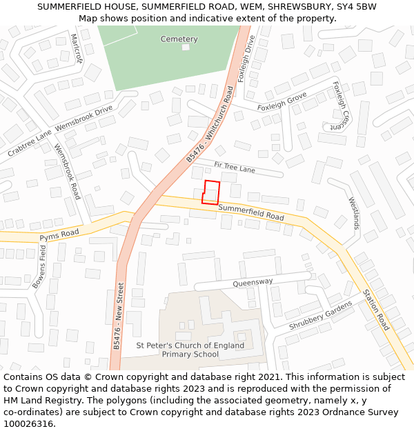 SUMMERFIELD HOUSE, SUMMERFIELD ROAD, WEM, SHREWSBURY, SY4 5BW: Location map and indicative extent of plot