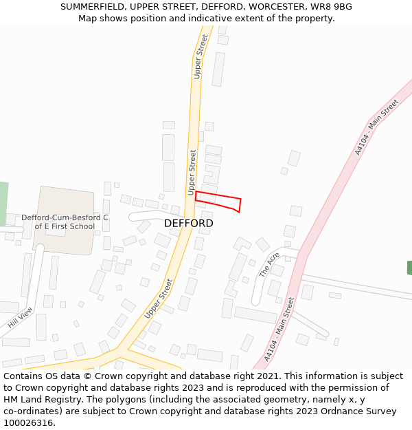 SUMMERFIELD, UPPER STREET, DEFFORD, WORCESTER, WR8 9BG: Location map and indicative extent of plot