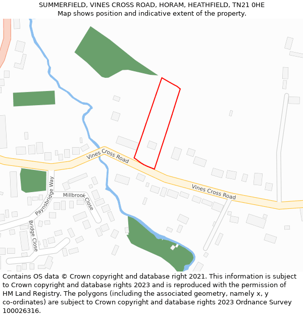 SUMMERFIELD, VINES CROSS ROAD, HORAM, HEATHFIELD, TN21 0HE: Location map and indicative extent of plot