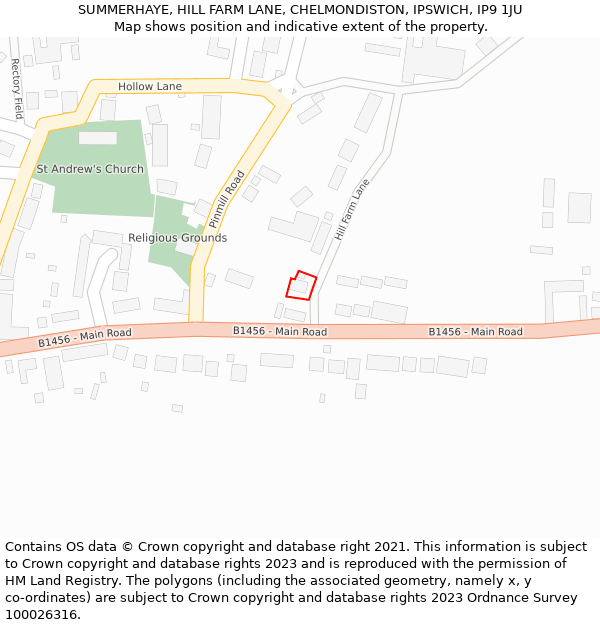 SUMMERHAYE, HILL FARM LANE, CHELMONDISTON, IPSWICH, IP9 1JU: Location map and indicative extent of plot