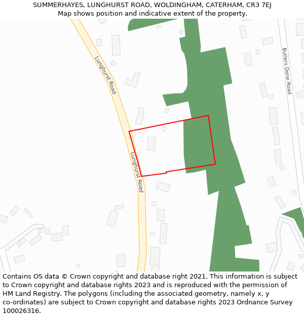 SUMMERHAYES, LUNGHURST ROAD, WOLDINGHAM, CATERHAM, CR3 7EJ: Location map and indicative extent of plot