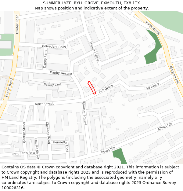 SUMMERHAZE, RYLL GROVE, EXMOUTH, EX8 1TX: Location map and indicative extent of plot