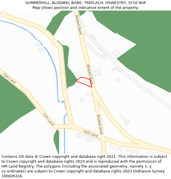 SUMMERHILL, BLODWEL BANK, TREFLACH, OSWESTRY, SY10 9HP: Location map and indicative extent of plot