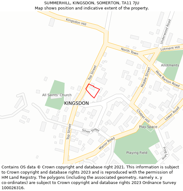 SUMMERHILL, KINGSDON, SOMERTON, TA11 7JU: Location map and indicative extent of plot
