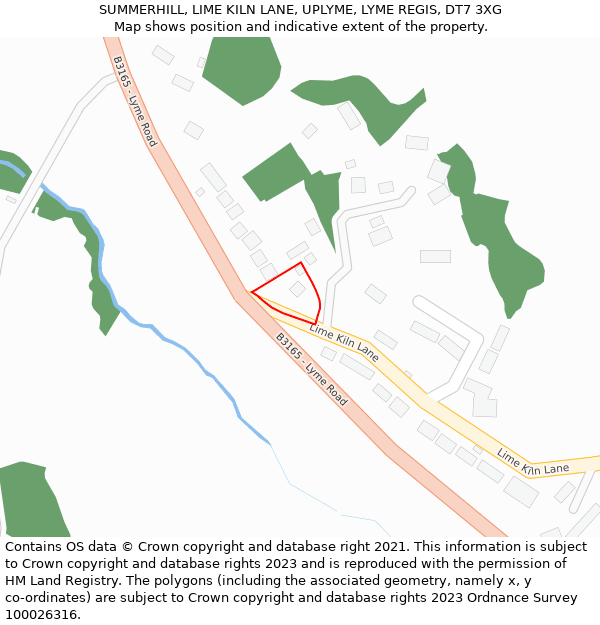 SUMMERHILL, LIME KILN LANE, UPLYME, LYME REGIS, DT7 3XG: Location map and indicative extent of plot