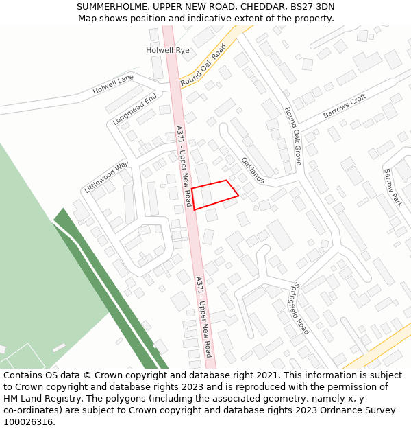 SUMMERHOLME, UPPER NEW ROAD, CHEDDAR, BS27 3DN: Location map and indicative extent of plot