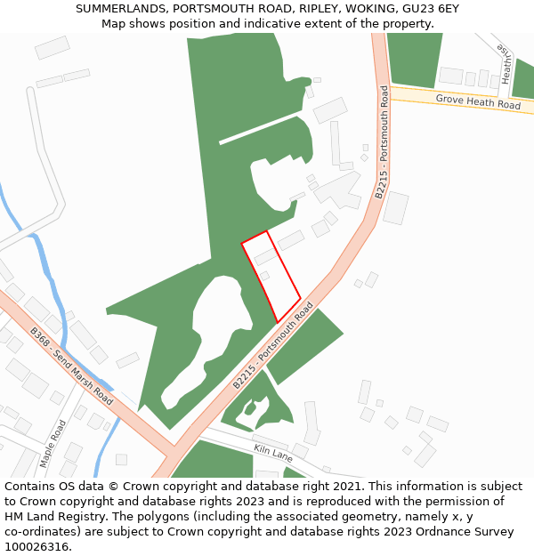 SUMMERLANDS, PORTSMOUTH ROAD, RIPLEY, WOKING, GU23 6EY: Location map and indicative extent of plot