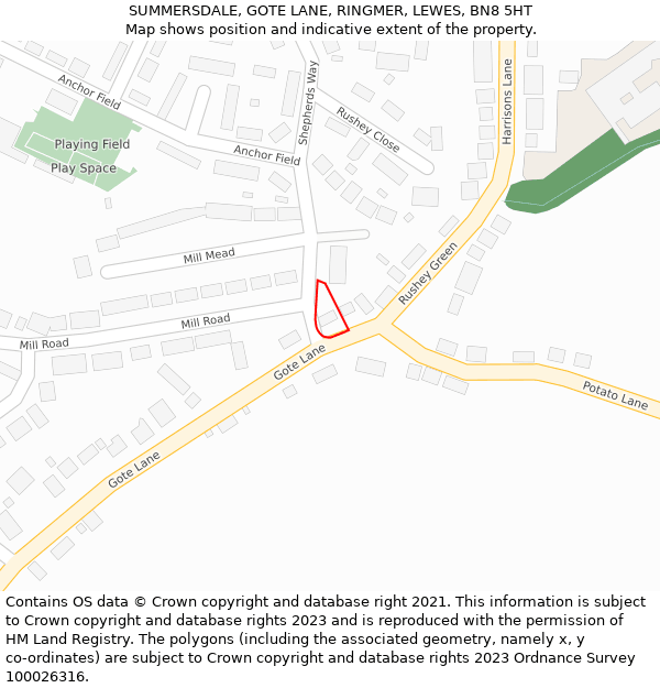 SUMMERSDALE, GOTE LANE, RINGMER, LEWES, BN8 5HT: Location map and indicative extent of plot