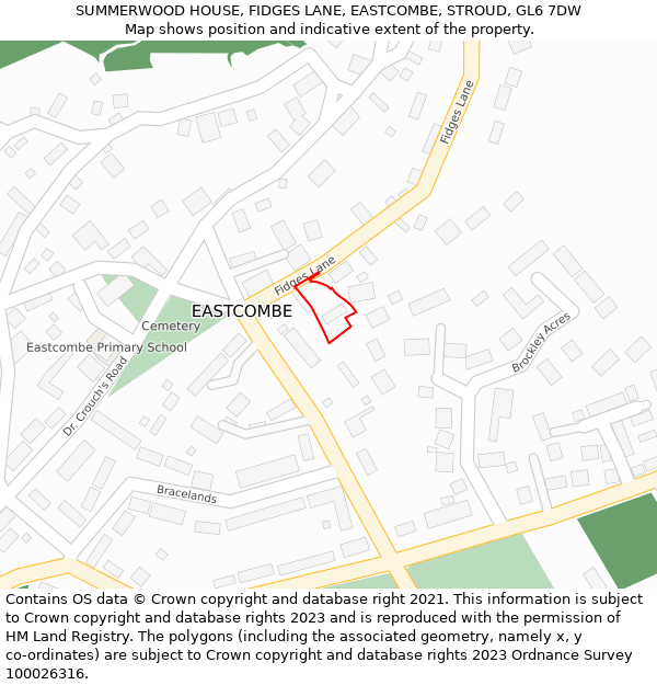 SUMMERWOOD HOUSE, FIDGES LANE, EASTCOMBE, STROUD, GL6 7DW: Location map and indicative extent of plot