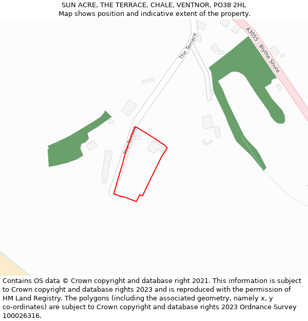 SUN ACRE, THE TERRACE, CHALE, VENTNOR, PO38 2HL: Location map and indicative extent of plot