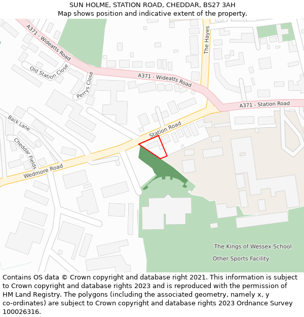 SUN HOLME, STATION ROAD, CHEDDAR, BS27 3AH: Location map and indicative extent of plot