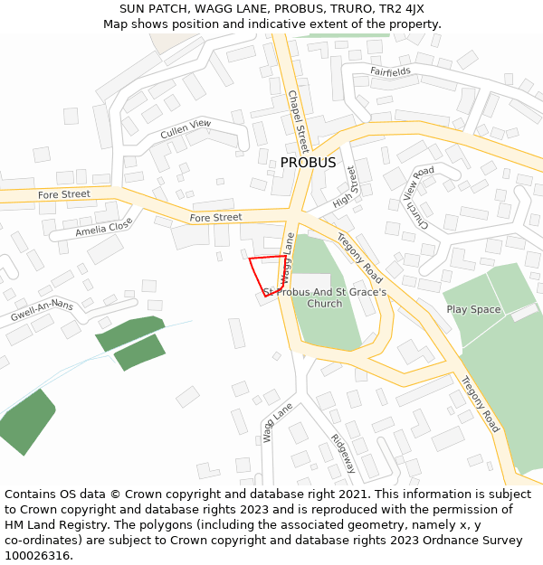 SUN PATCH, WAGG LANE, PROBUS, TRURO, TR2 4JX: Location map and indicative extent of plot