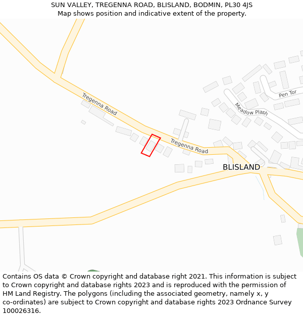 SUN VALLEY, TREGENNA ROAD, BLISLAND, BODMIN, PL30 4JS: Location map and indicative extent of plot