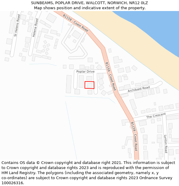 SUNBEAMS, POPLAR DRIVE, WALCOTT, NORWICH, NR12 0LZ: Location map and indicative extent of plot