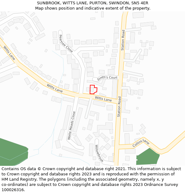 SUNBROOK, WITTS LANE, PURTON, SWINDON, SN5 4ER: Location map and indicative extent of plot