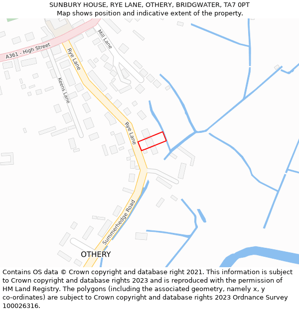 SUNBURY HOUSE, RYE LANE, OTHERY, BRIDGWATER, TA7 0PT: Location map and indicative extent of plot