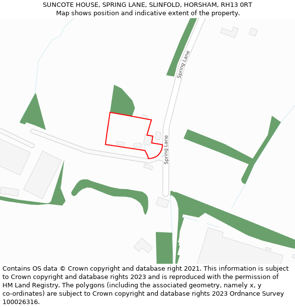 SUNCOTE HOUSE, SPRING LANE, SLINFOLD, HORSHAM, RH13 0RT: Location map and indicative extent of plot