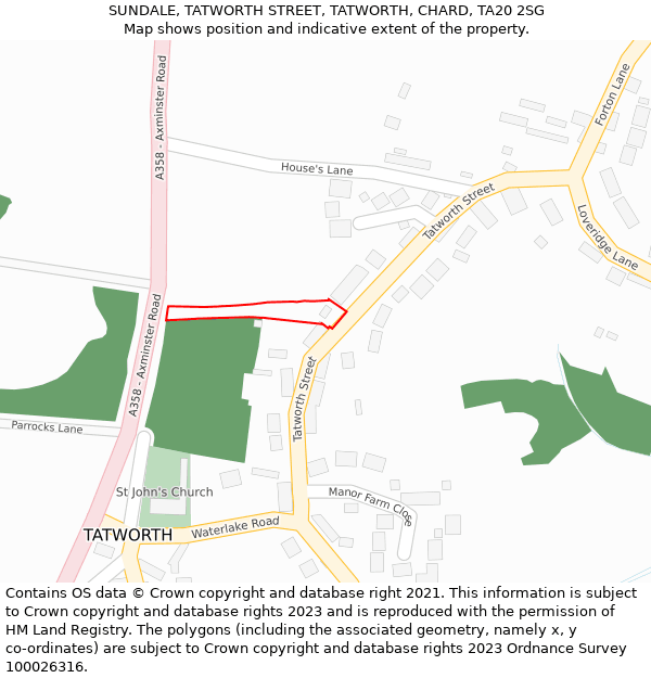 SUNDALE, TATWORTH STREET, TATWORTH, CHARD, TA20 2SG: Location map and indicative extent of plot