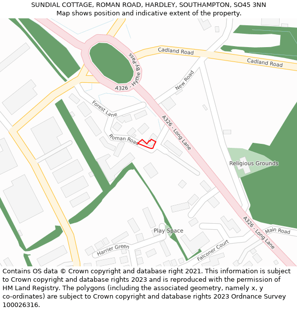 SUNDIAL COTTAGE, ROMAN ROAD, HARDLEY, SOUTHAMPTON, SO45 3NN: Location map and indicative extent of plot