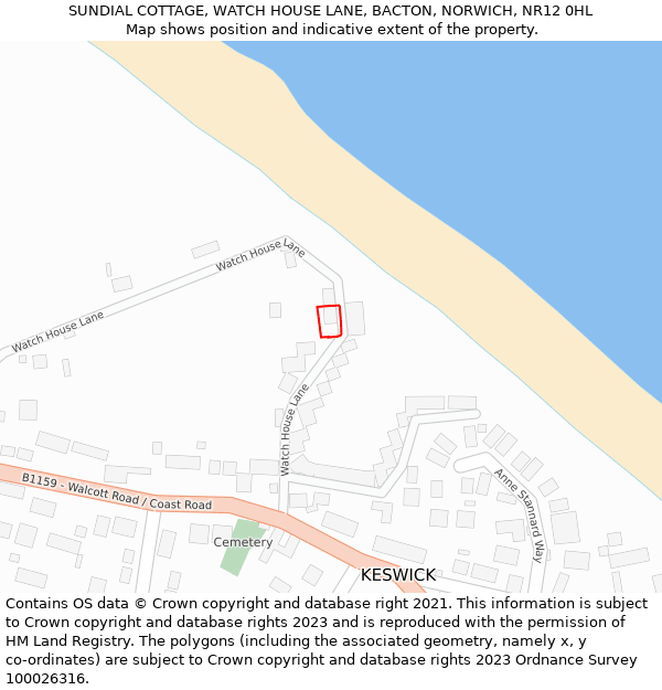 SUNDIAL COTTAGE, WATCH HOUSE LANE, BACTON, NORWICH, NR12 0HL: Location map and indicative extent of plot