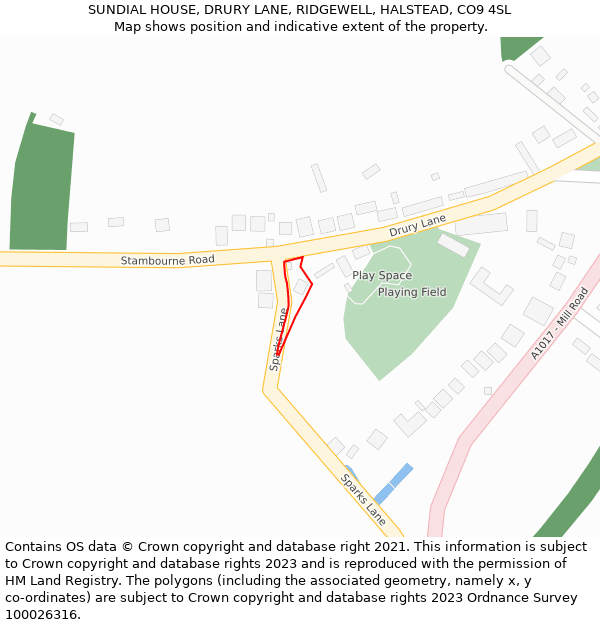 SUNDIAL HOUSE, DRURY LANE, RIDGEWELL, HALSTEAD, CO9 4SL: Location map and indicative extent of plot